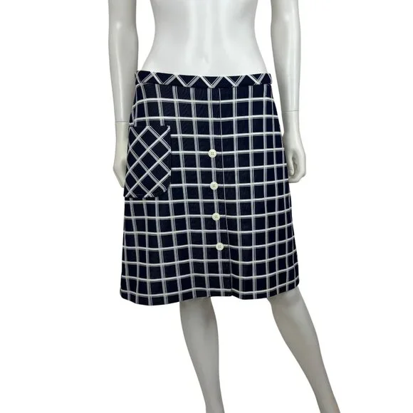 Vintage 70s Plaid Skirt Womens Large Navy Blue Attached Slip Shorts Skort